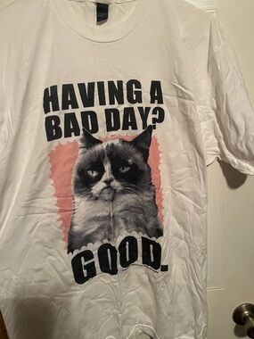 White Cat Graphic Tee - "Having a Bad Day? Good."